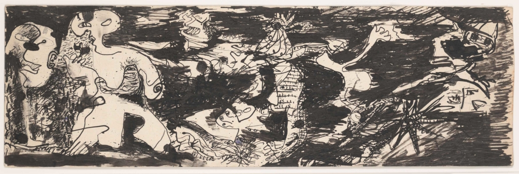 Jackson Pollock, Untitled, ca. 1943. Ink, graphite and watercolor on cardstock, 5 5/8 x 17 7/8 in. The Metropolitan Museum of Art, New York. Bequest of William S. Lieberman.