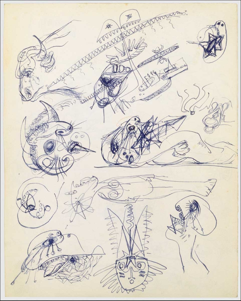 Jackson Pollock, Untitled (sheet of studies), ca. 1939-42. Ink and colored pencil on paper, 13 x 10 1/4in. The Metropolitan Museum of Art, New York. Gift of Lee Krasner Pollock.